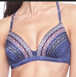 Athleta Aqualuxe Batik Bikini Swim Top With Blue/White Paisley Pattern Size Med
